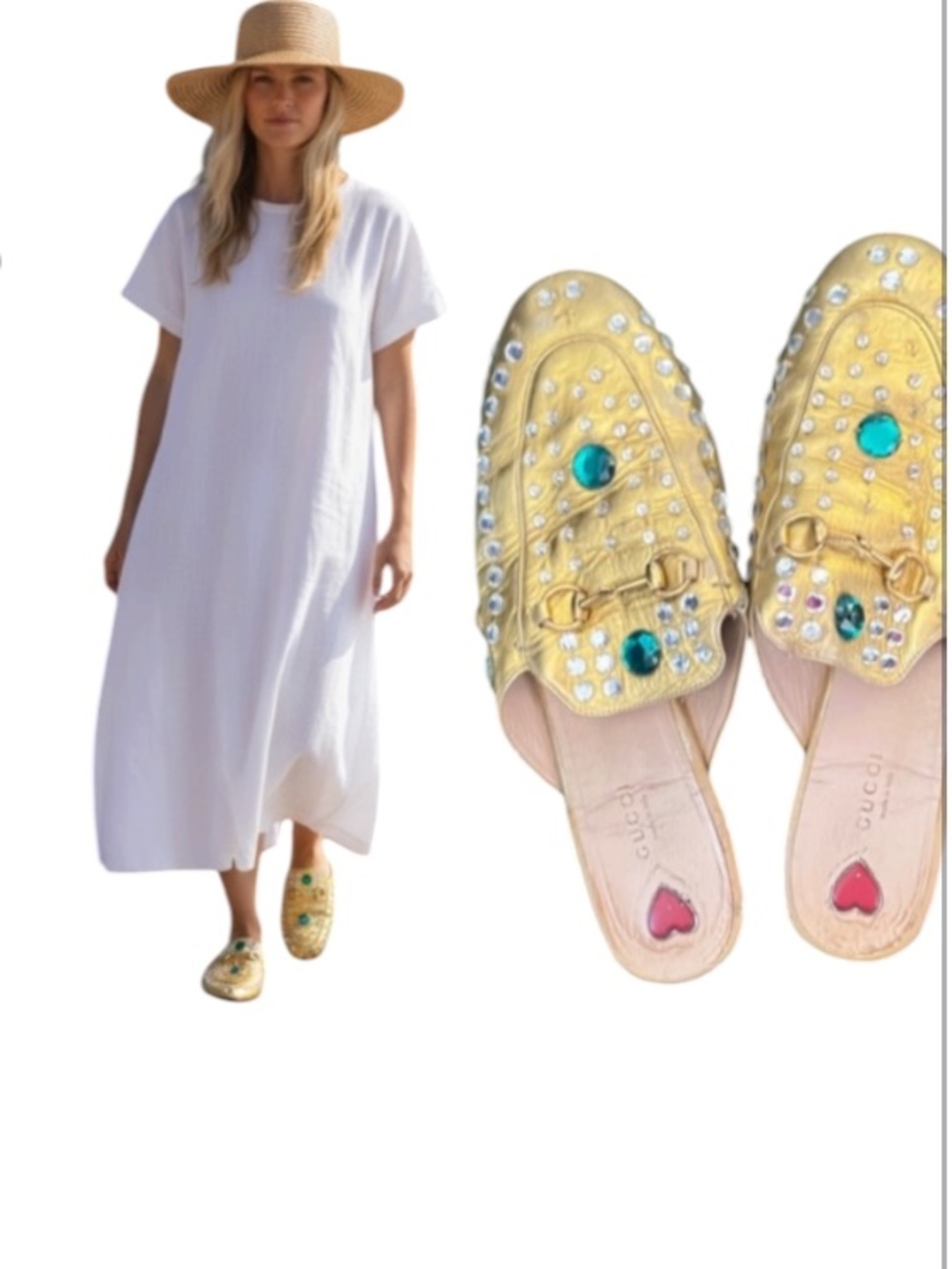 Gucci Gold Metallic Gem Slides - Picture 5 of 5